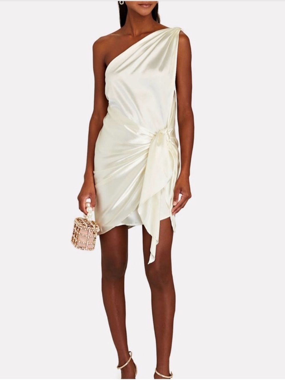 INTERMIX NWT ⭐️ Marea Baobab One-Shoulder Satin Knot Mini Dress 🤍